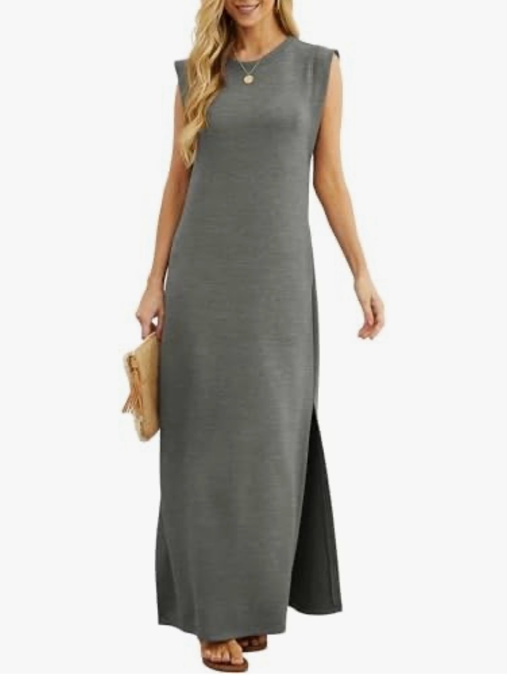GRECERELLE Heather Grey Sleeveless Tank Maxi Dress with Pockets - Size M